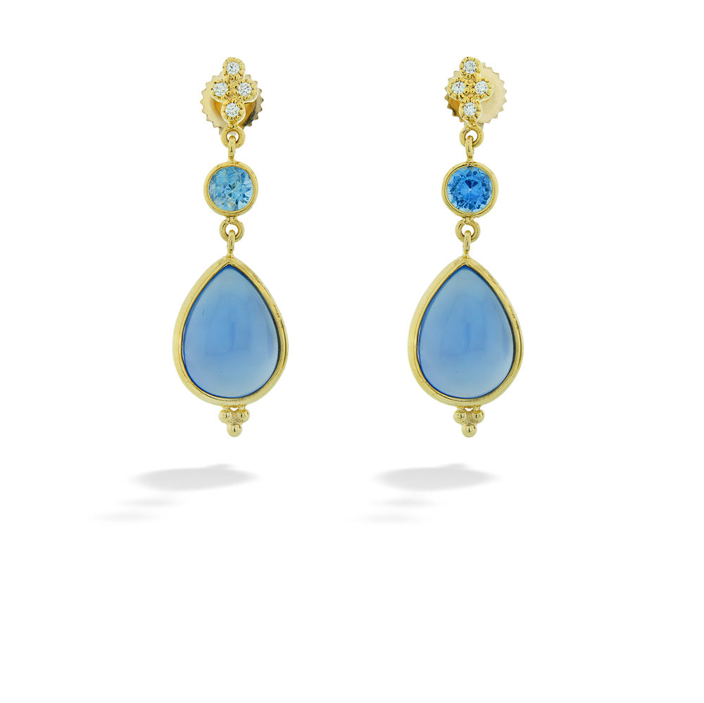 14K Gold Sapphire and Chalcedony Earrings by Mazza