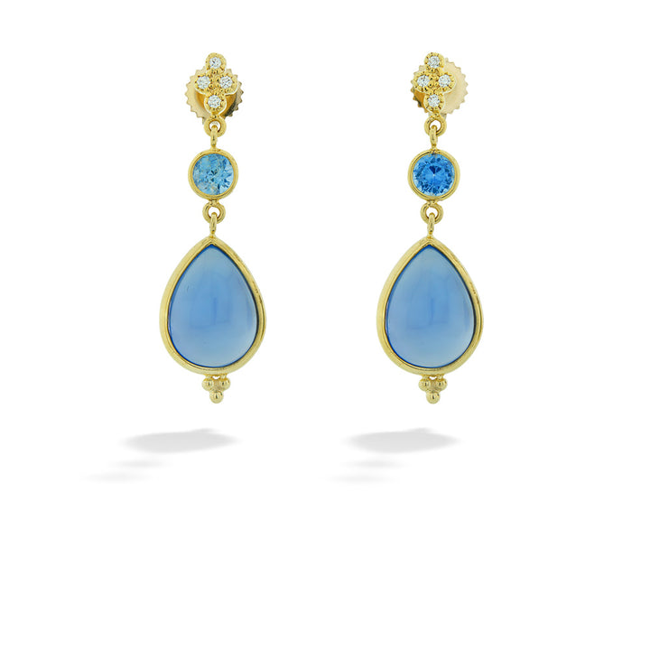 14K Gold Sapphire and Chalcedony Earrings by Mazza