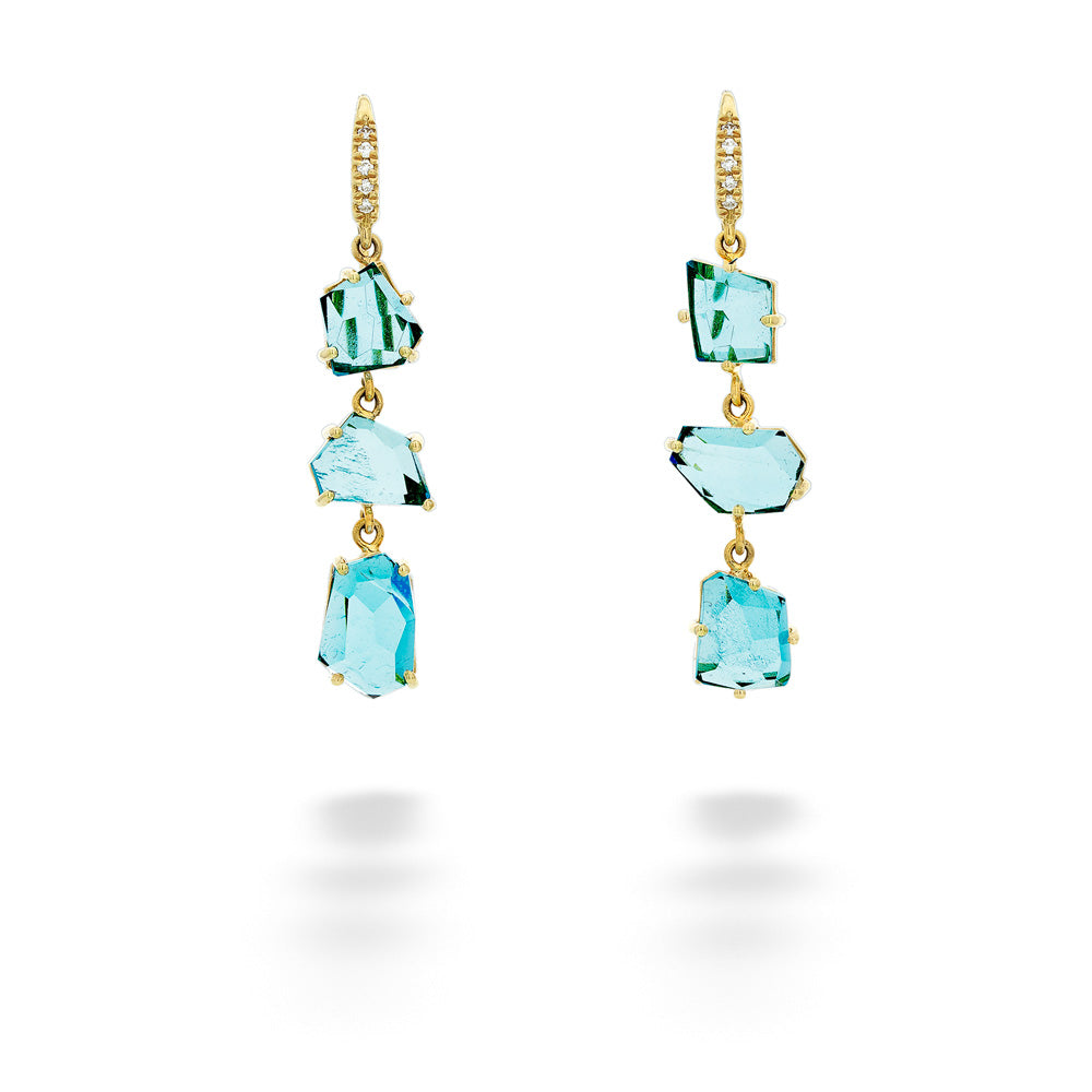 Geometric Cut Aquamarine & Diamond "Joyce" Earrings by Lauren K.