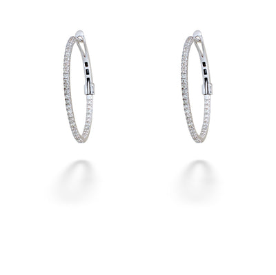 14K White Gold Diamond Inside/Out Hoop Earrings