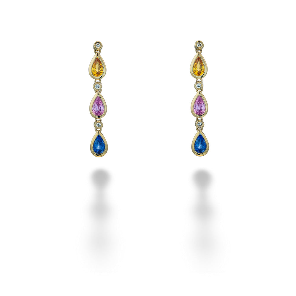 Multi-Color Sapphire & Diamond Drop Earrings