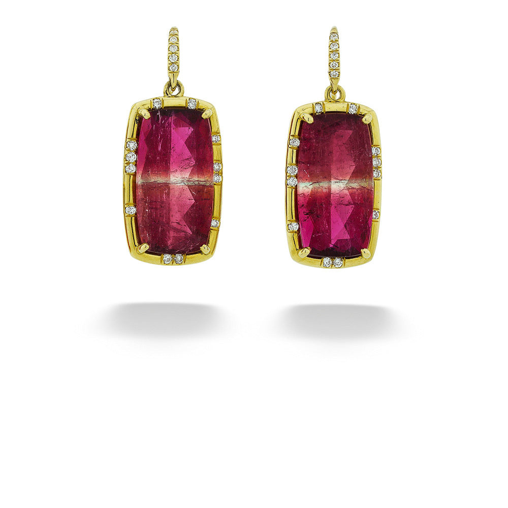 Cushion Cut Pink Tourmaline & Diamond Earrings by Lauren K.