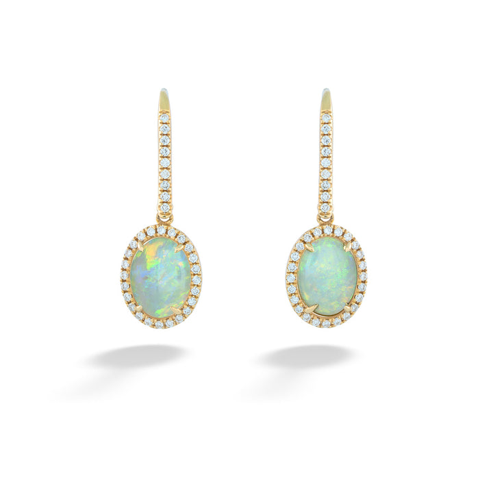Australian Opal and Diamond Halo Dangle Earrings