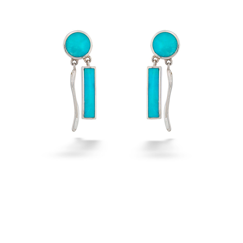 Round & Rectangular Turquoise Drop Swirl Earrings by Acleoni