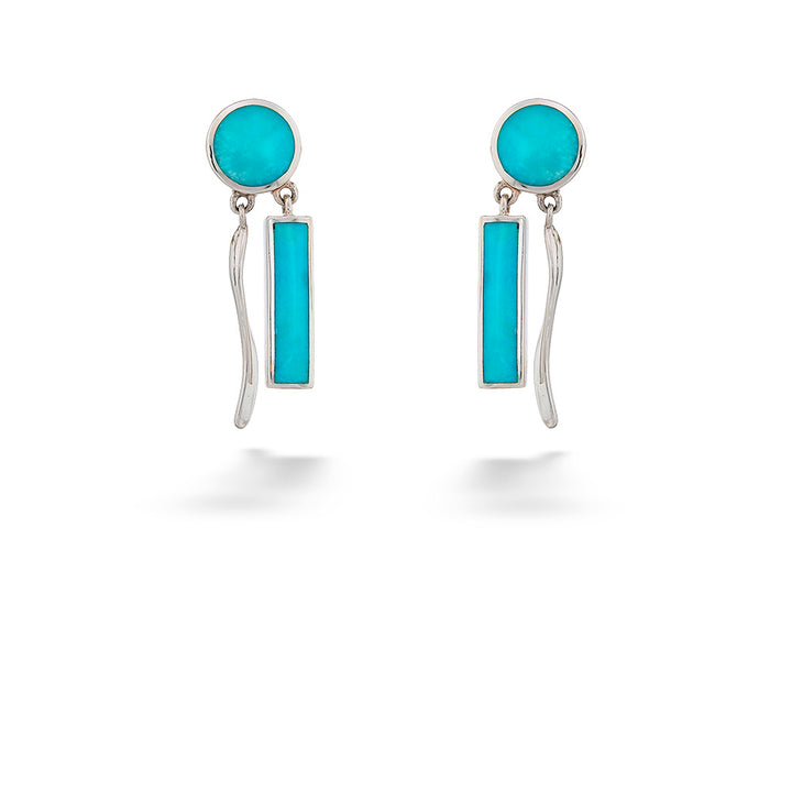 Round & Rectangular Turquoise Drop Swirl Earrings by Acleoni