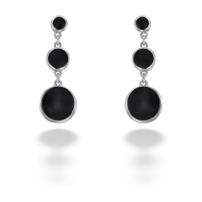 Round Triple Black Shell Drop Earrings by Acleoni