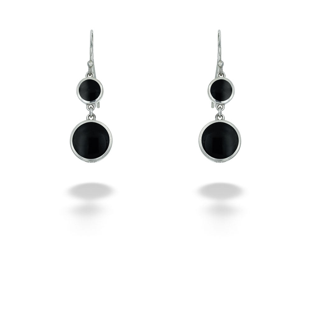 Double Round Black Shell Drop Earrings by Acleoni