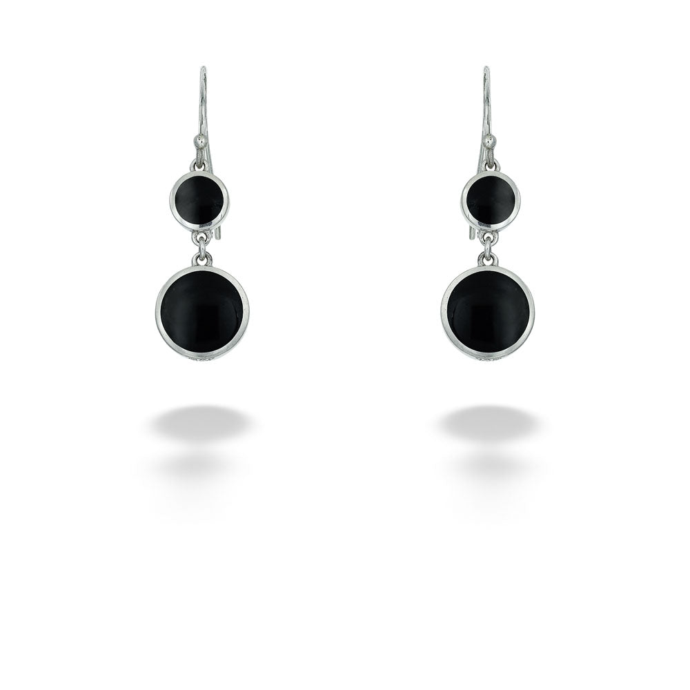 Double Round Black Shell Drop Earrings by Acleoni