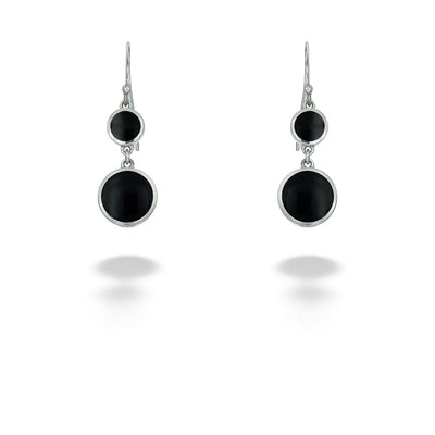 Double Round Black Shell Drop Earrings by Acleoni