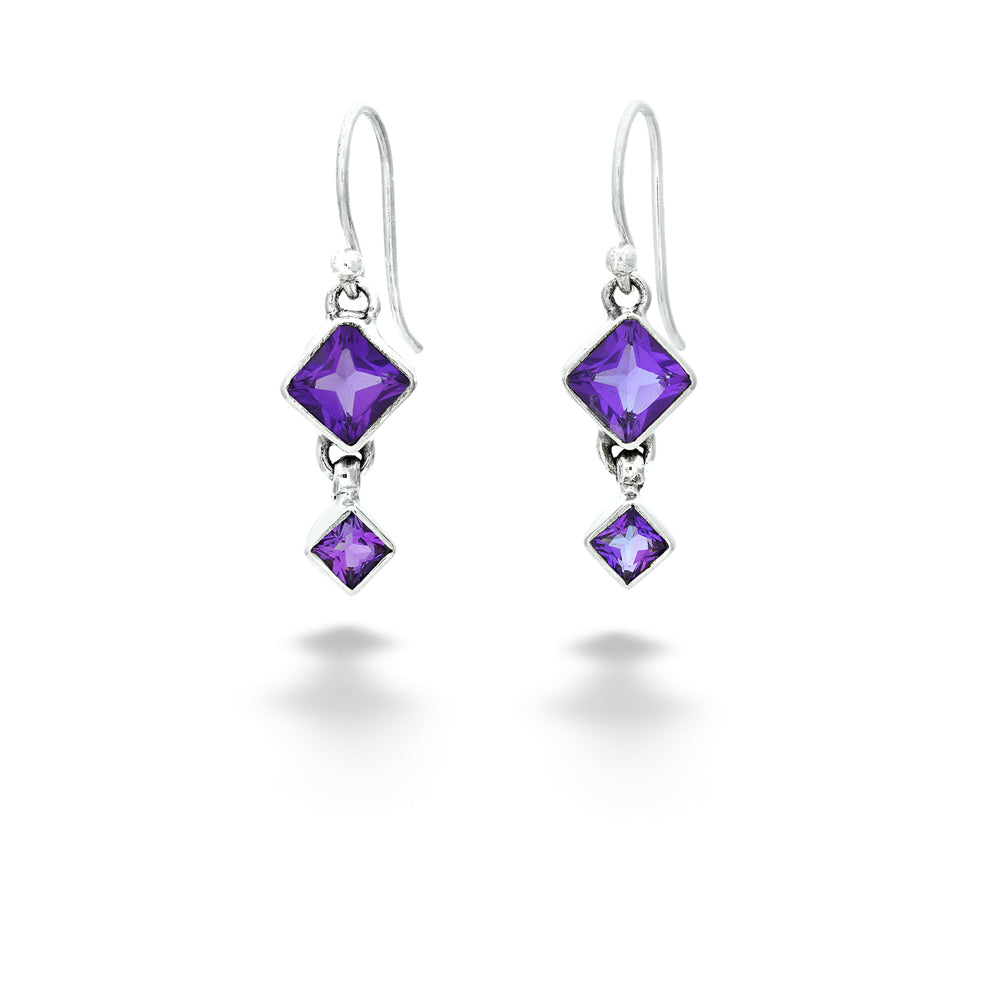 Geometric Drop Amethyst Earrings by Acleoni