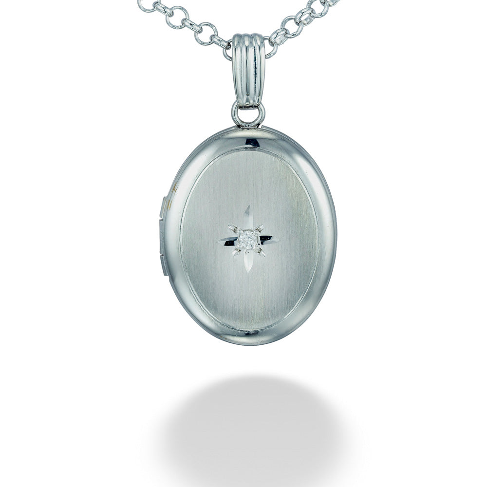 Sterling Silver & Diamond Locket with Chain