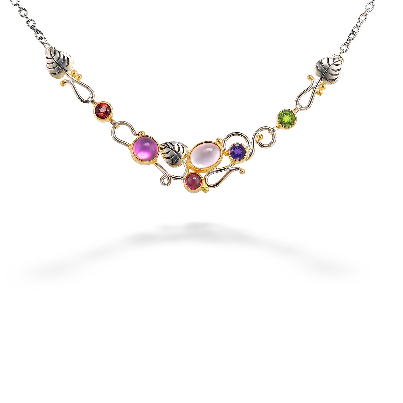Multi-Colored Gemstone Leaf Necklace by Michou