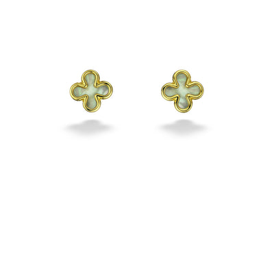 14K Yellow Gold Mother Of Pearl Clover Earrings