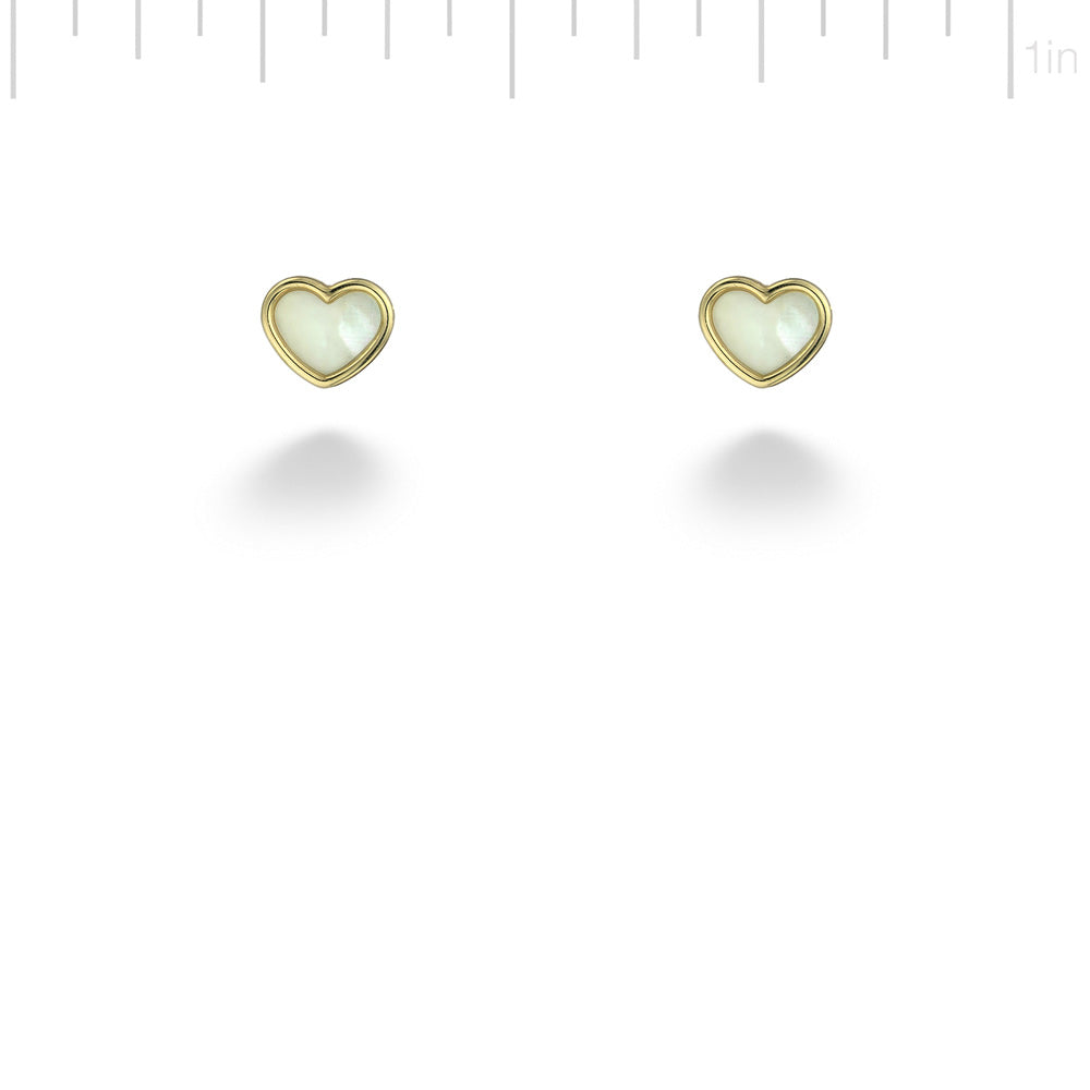 14K Yellow Gold Mother Of Pearl Heart Earrings