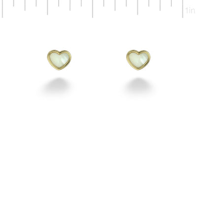 14K Yellow Gold Mother Of Pearl Heart Earrings