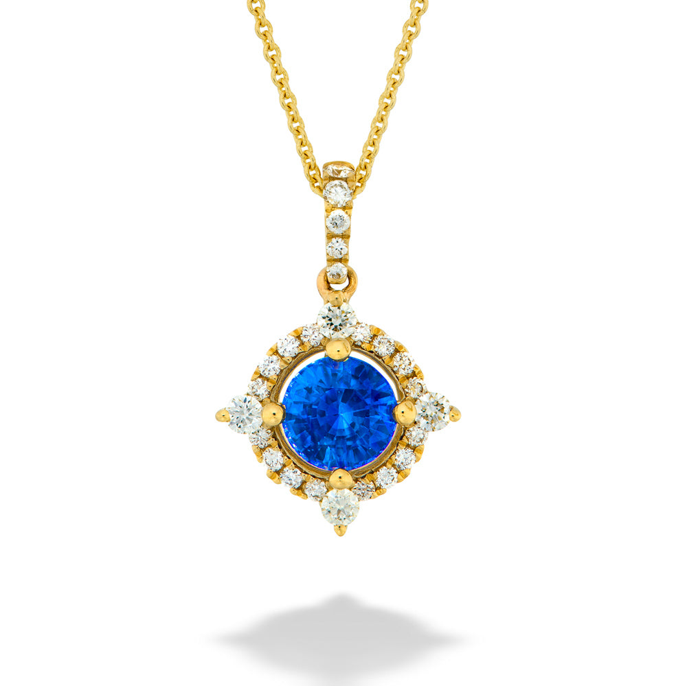Blue Sapphire & Diamond Pendant & Chain