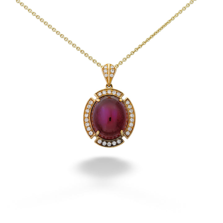 Hessonite Garnet and Diamond Halo Pendant Necklace