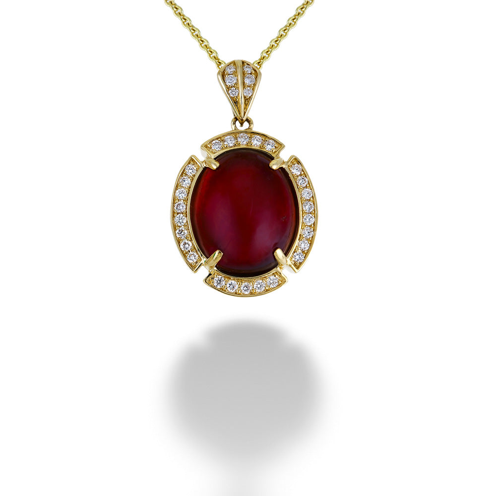 Cabochon Hessonite Garnet & Diamond Necklace