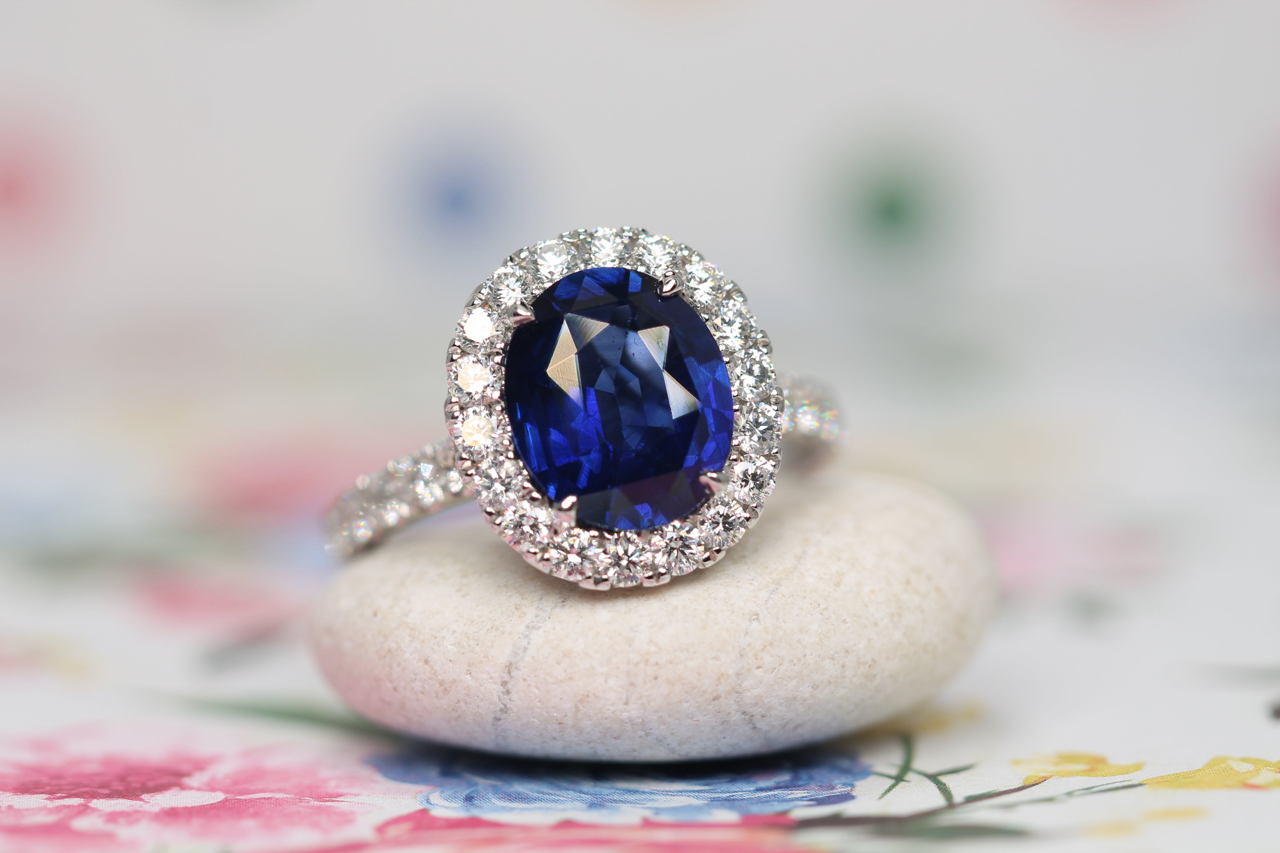 Blue Sapphire Diamond halo Ring