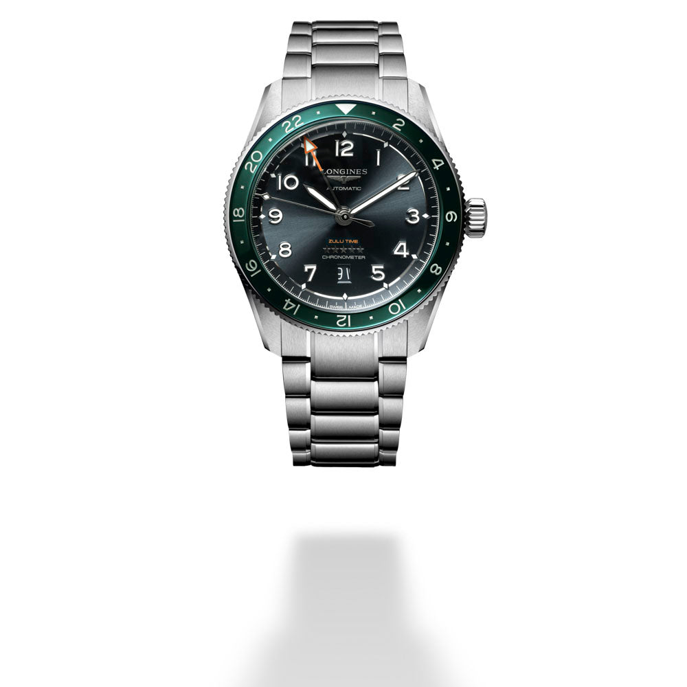 42mm SS GMT Dark Grey & Green Zulu Watch by Longines