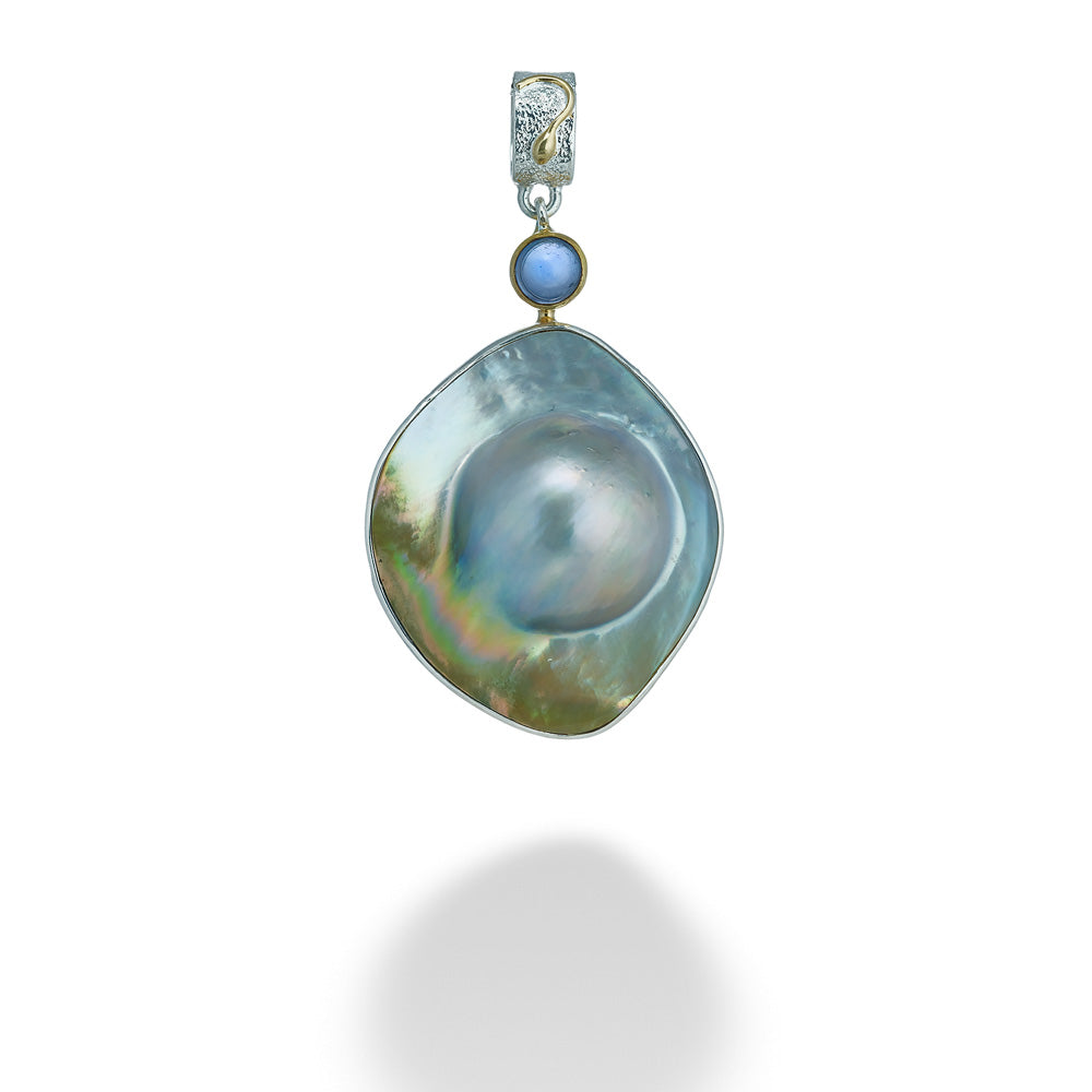Pearl Blister & Iolite Pendant by Michou