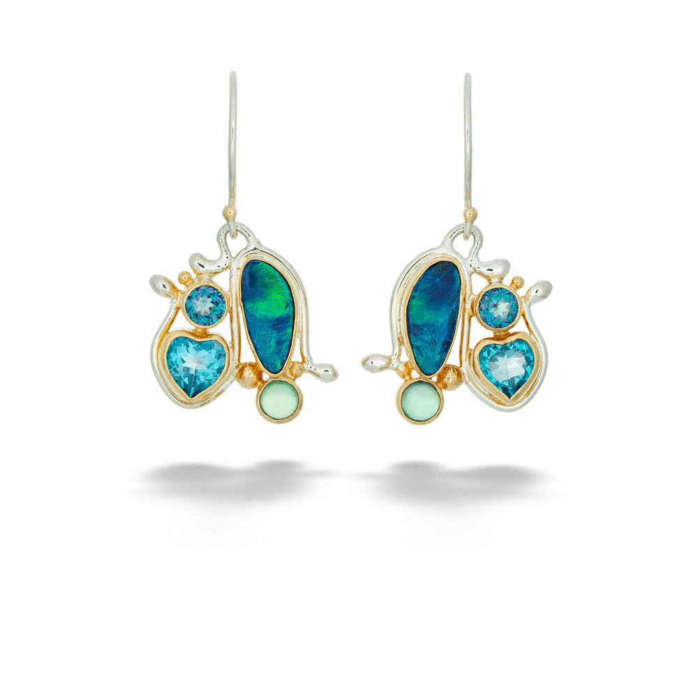 Topaz, Mystic Fire Quartz, and Opal Earrings by Michou