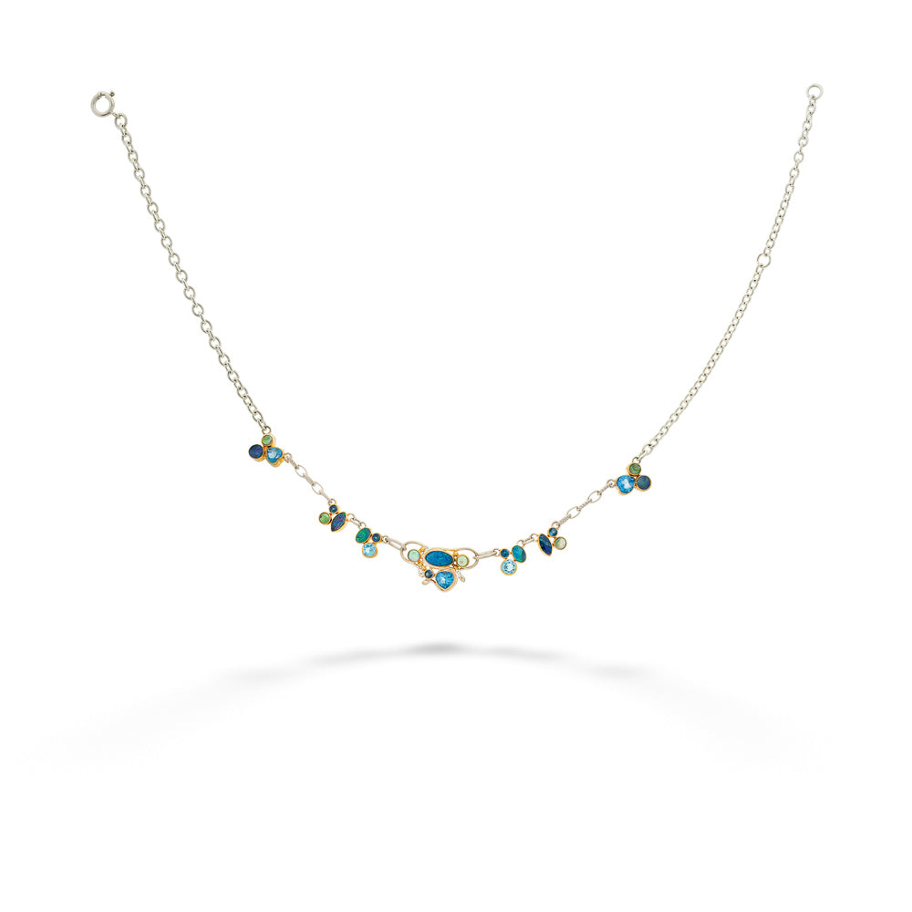 Delicate necklace with small gemstones on a white background Mystic Fire Quartz, Opal, &amp; Topaz Necklace by Michou