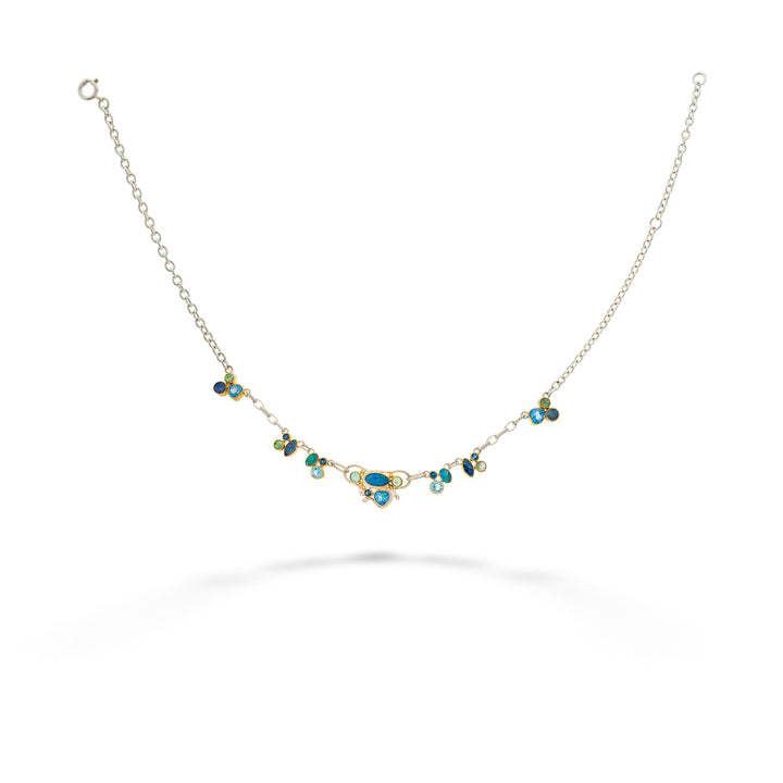 Delicate necklace with small gemstones on a white background Mystic Fire Quartz, Opal, &amp;amp; Topaz Necklace by Michou