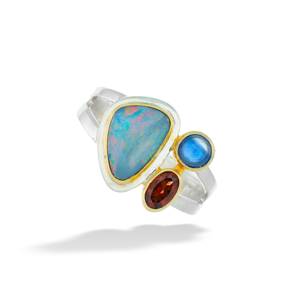 Opal, Kyanite, and Garnet Ring by Michou 