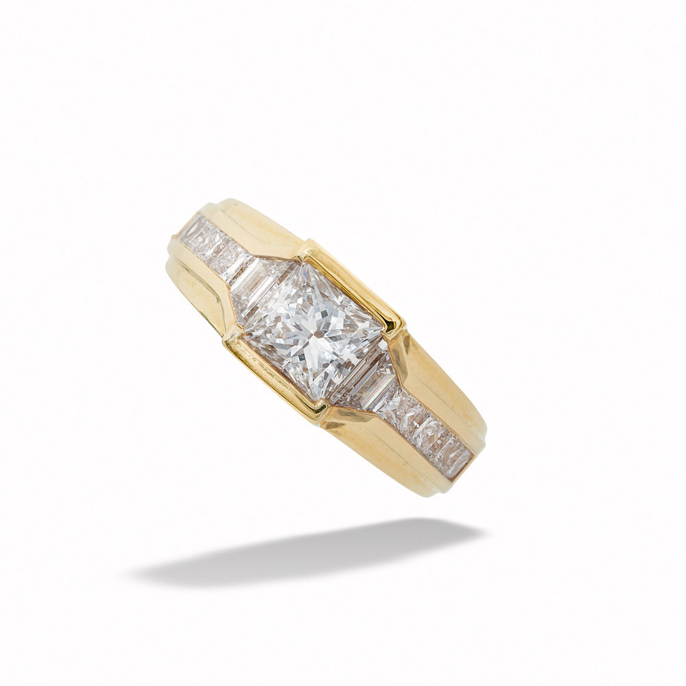 14K Yellow Gold Lab-Grown Diamond Men's Ring with Diamond Sides