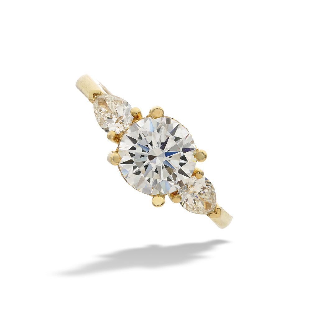 Diamond Hidden Halo Semi-Mount Ring with Pear Side Diamonds