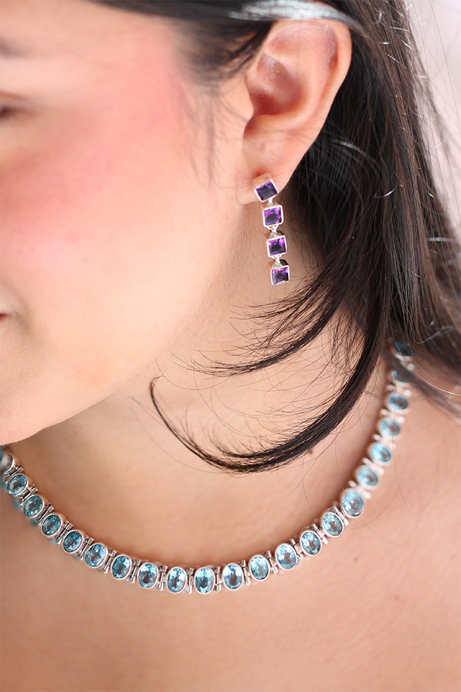 amethyst dangle earrings and necklace