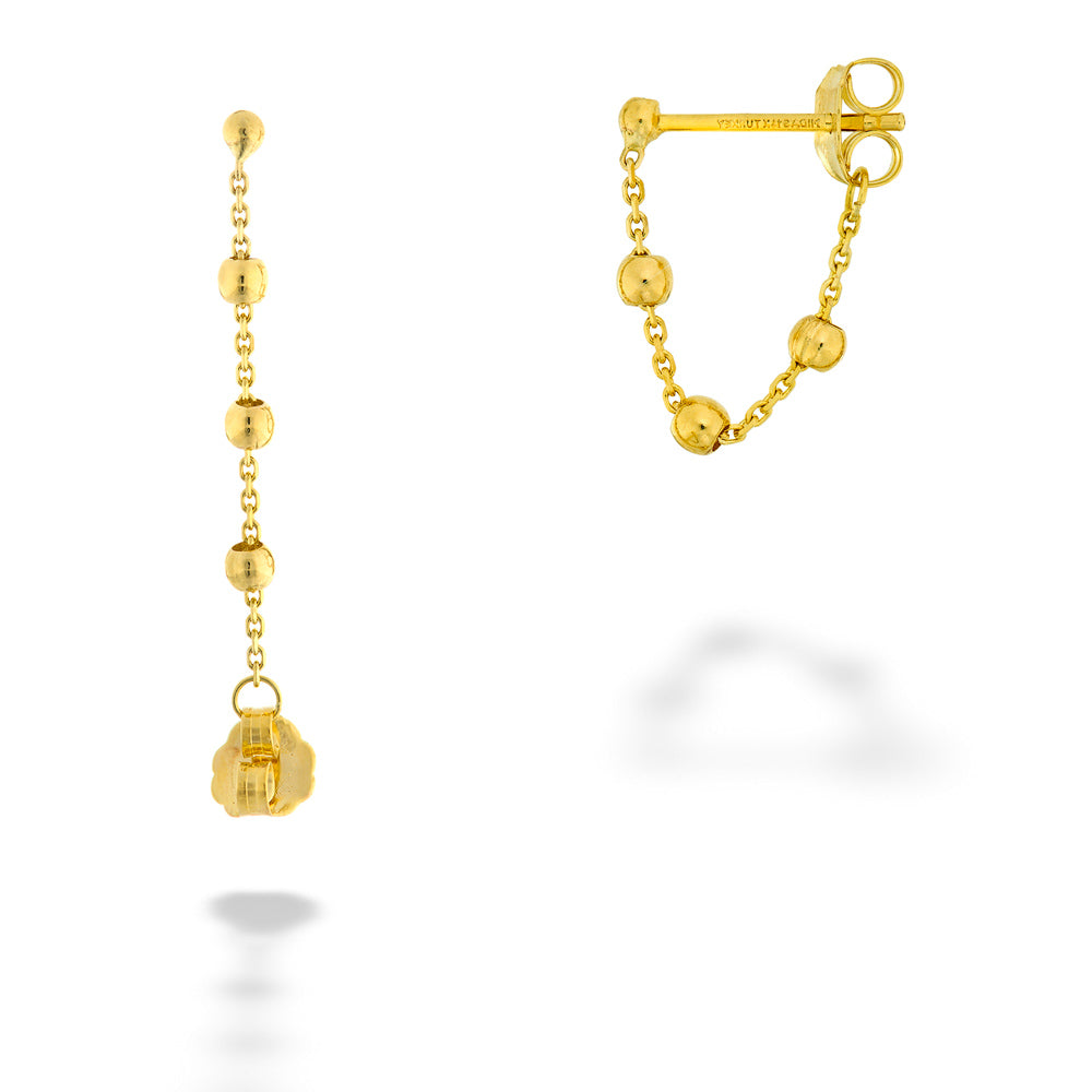 14K Yellow Gold Front to Back Beaded Earrings