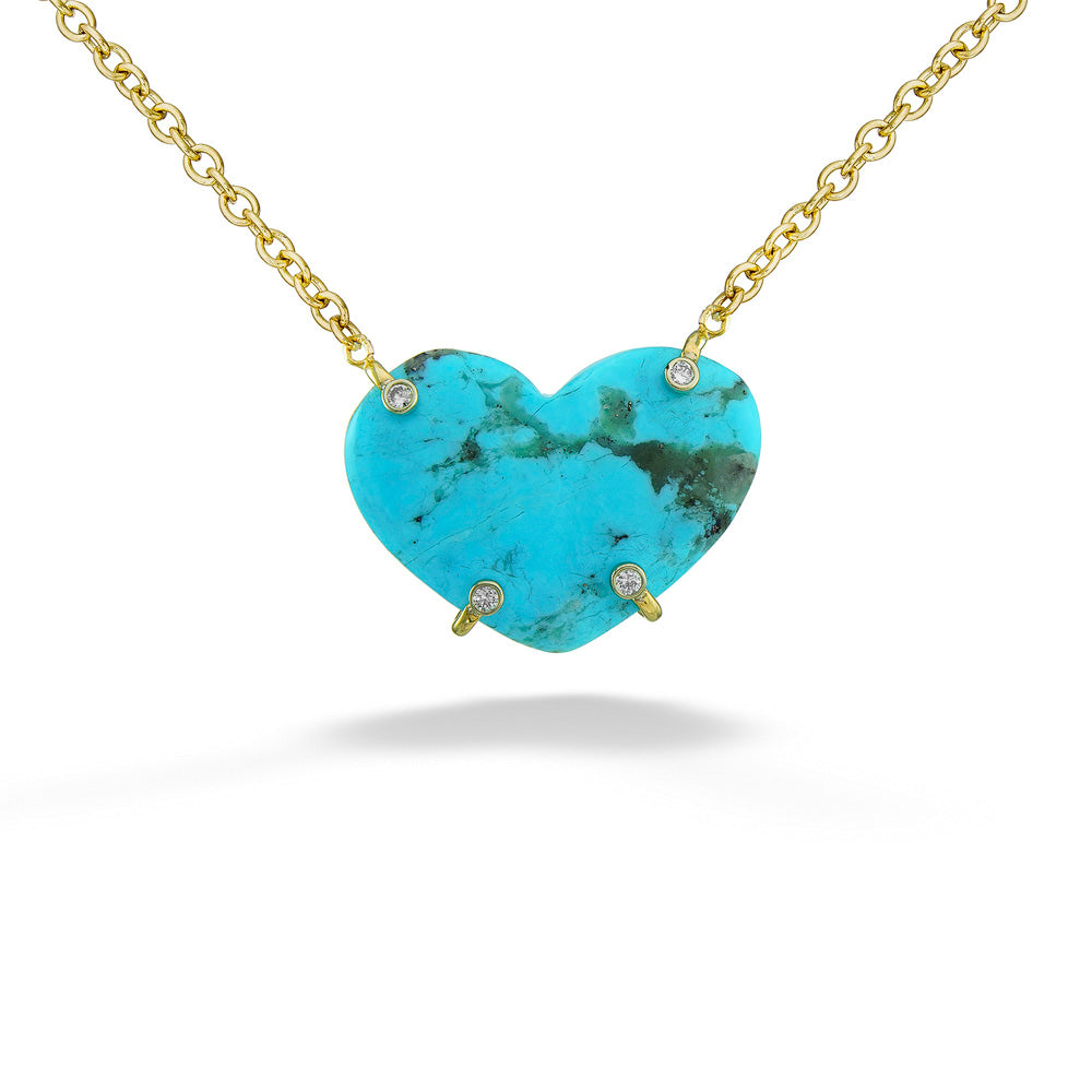 Heart-Shaped Kingman Turquoise & Diamond Necklace by Mazza