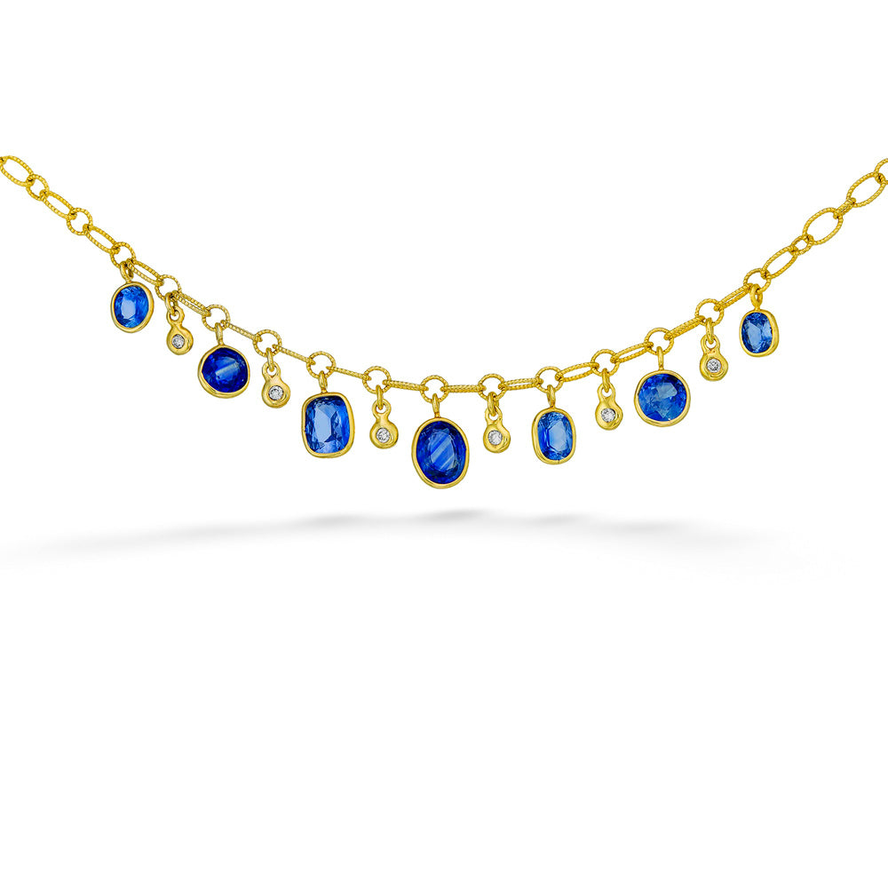 Bezel Set Sapphires & Diamonds Necklace by Mazza