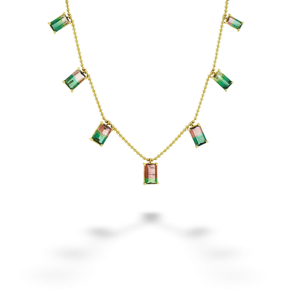 18K Yellow Gold Watermelon Tourmaline Necklace by Lauren K.