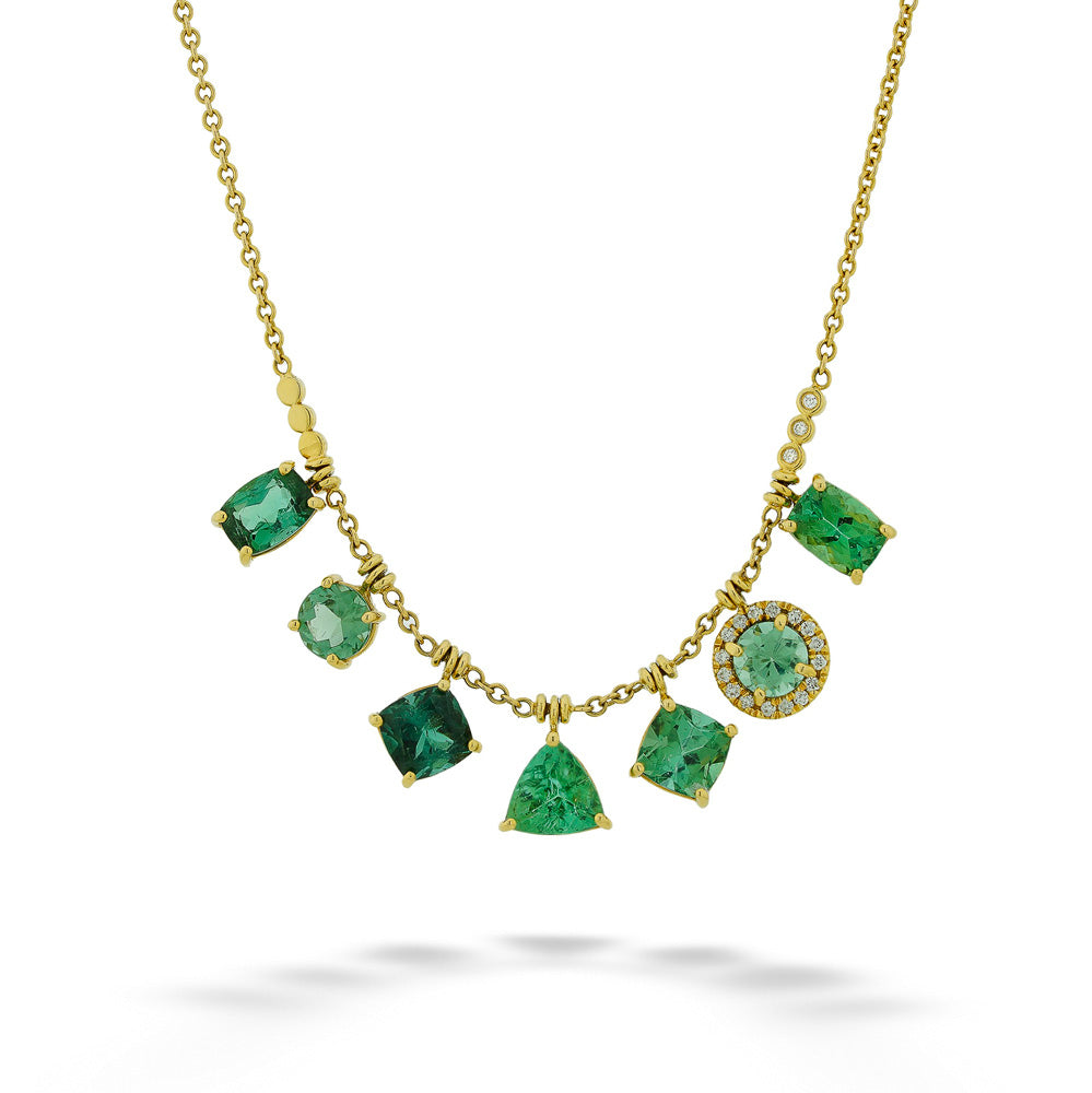 Blue & Green Mixed Shape Tourmaline & Diamond Fringe Necklace by Lauren K.
