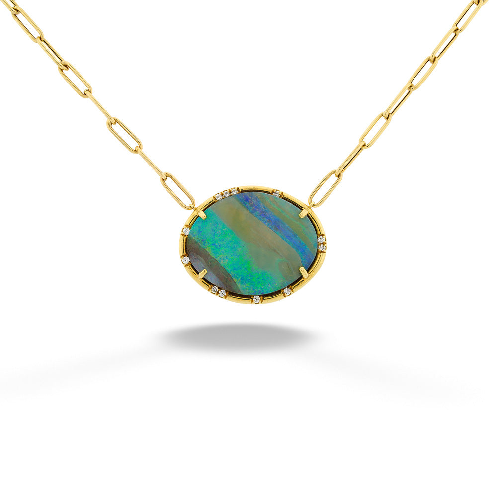 Boulder Opal and Diamond Paperclip Chain Necklace by Lauren K