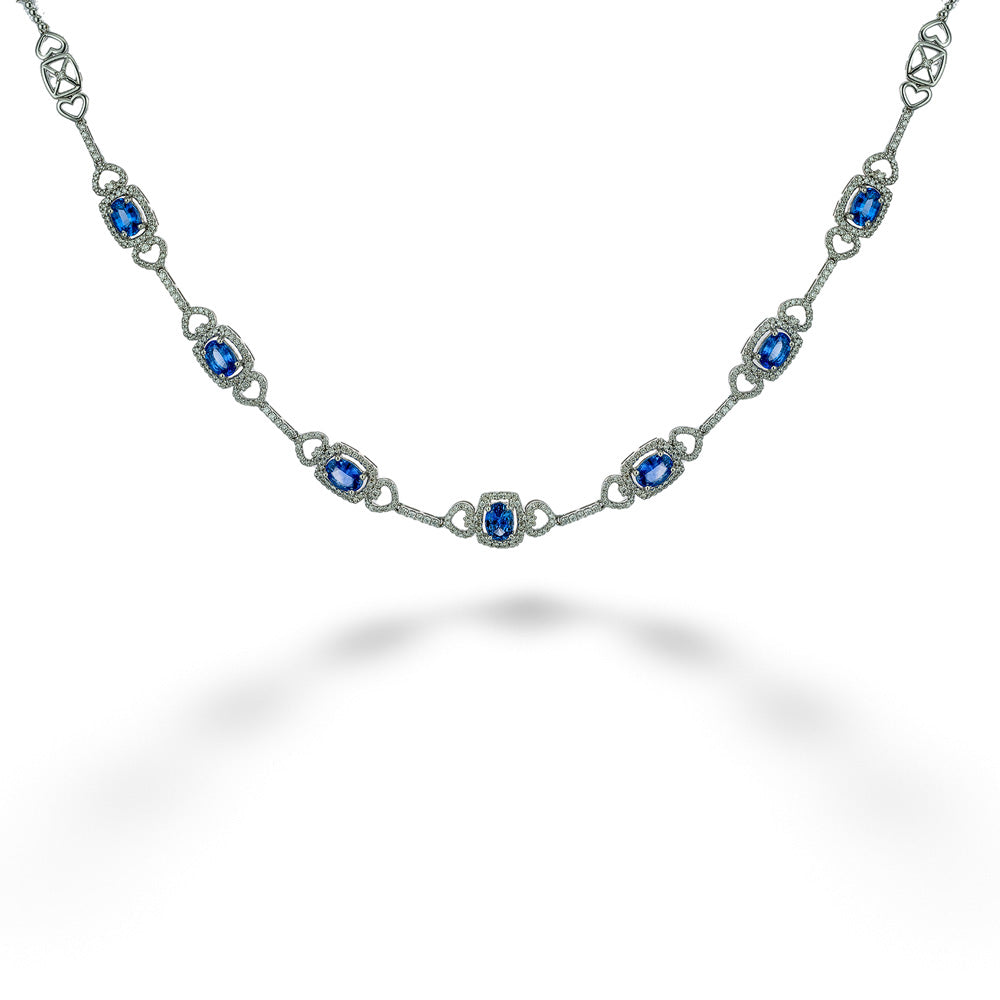 Blue Sapphire & Diamond Chain Link Necklace