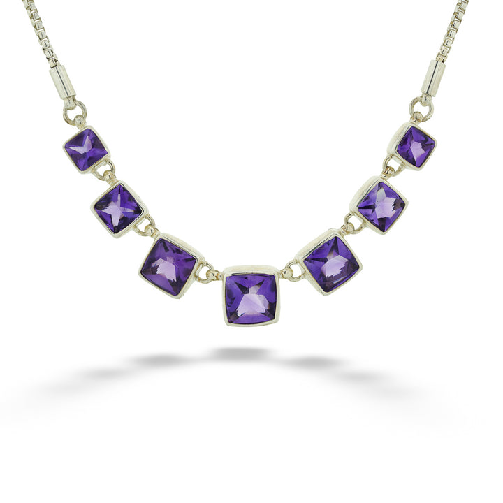 Sterling Silver Graduated Square Amethyst Statement Necklace by Acleoni