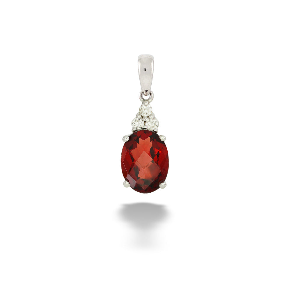 Oval Garnet Pendant with Diamonds