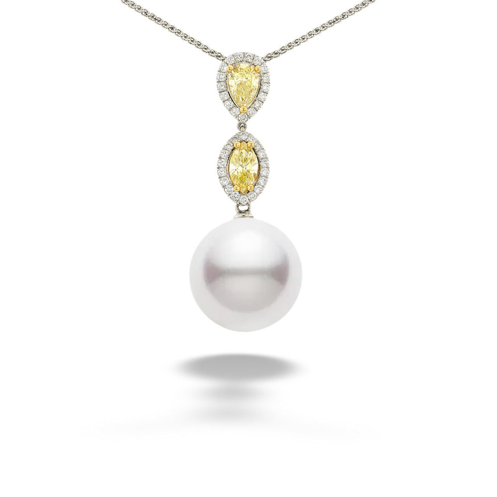 Pearl and Yellow Diamond Pendant Necklace