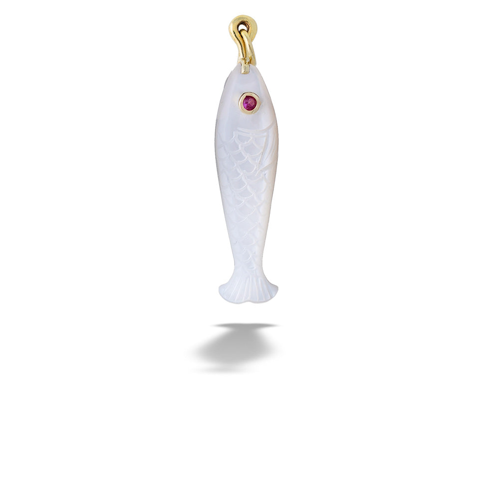 Mother of Pearl Fish Pendant with Ruby Eye by Mazza