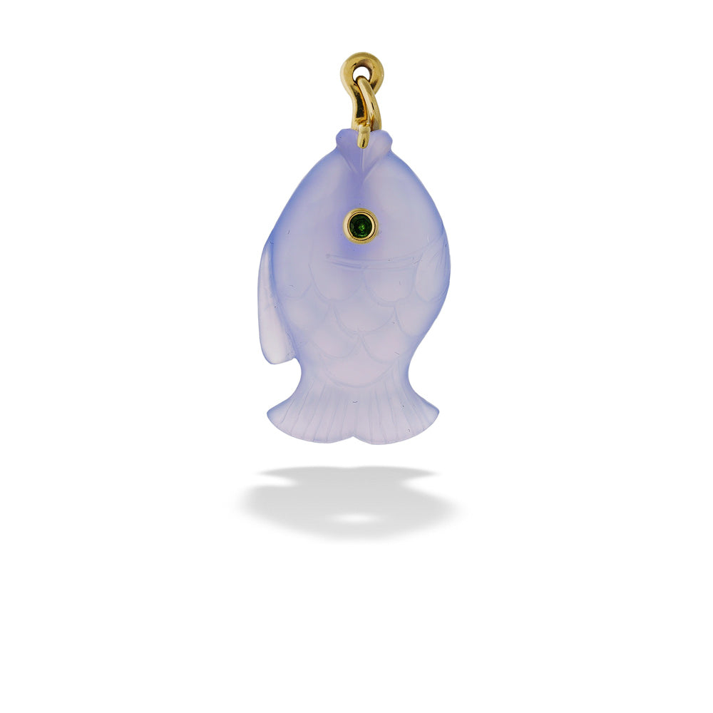 Chalcedony Fish Pendant with Green Sapphire Eye by Mazza