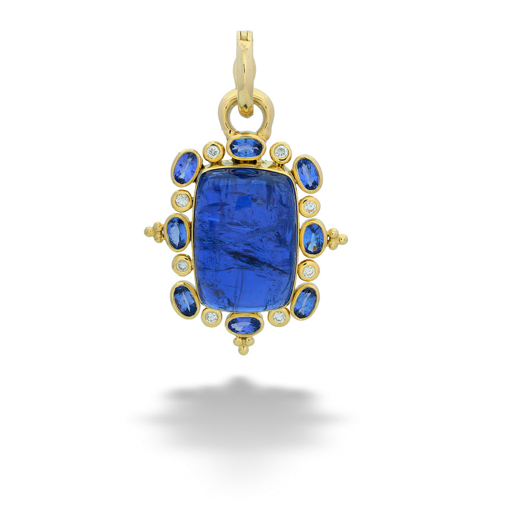 Cabachon Tanzanite Pendant with Diamond and Tanzanite Halo by Mazza