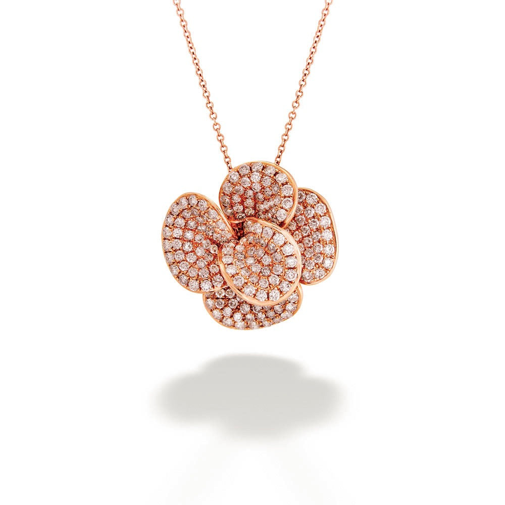 18K Rose Gold Diamond Flower Pendant & Chain