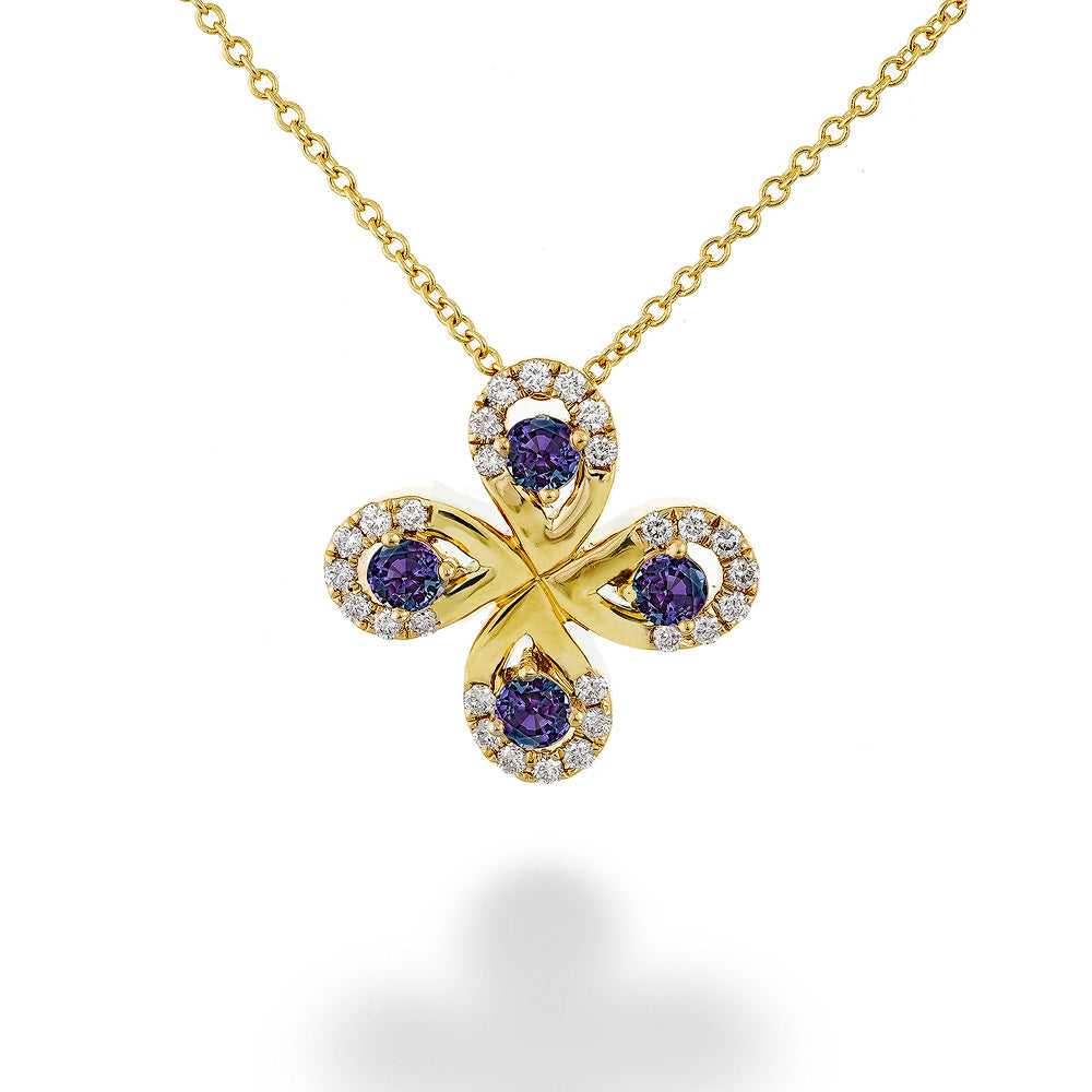 Alexandrite and Diamond Clover Pendant & Chain by Mark Henry