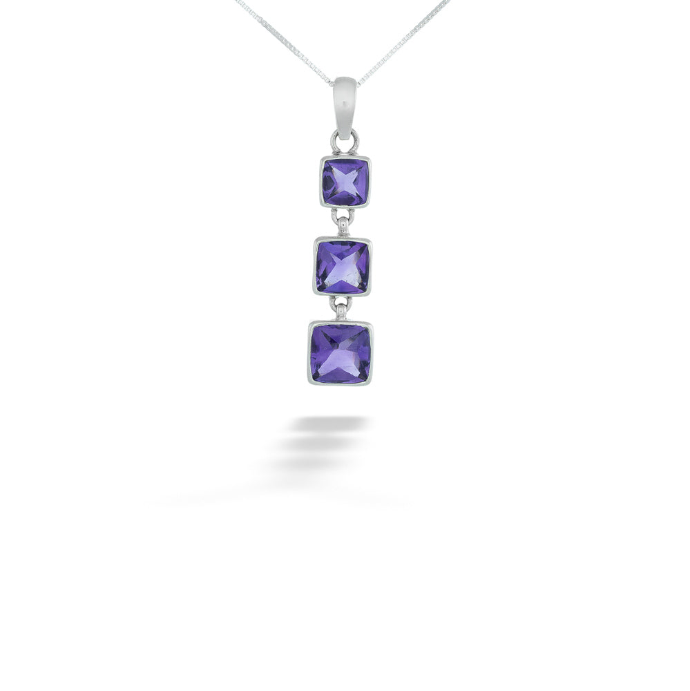 Triple Square Amethyst Pendant Necklace by Acleoni