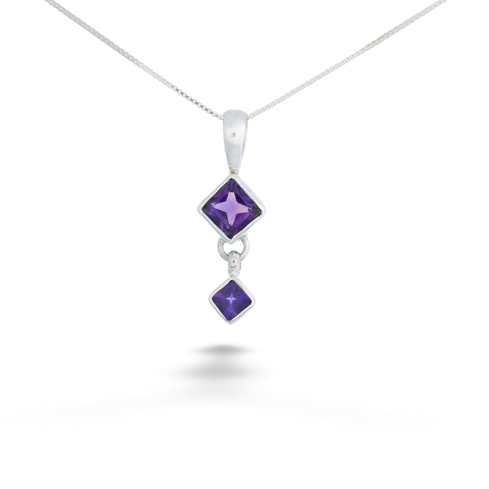 Square Amethyst Drop Pendant Necklace by Acleoni