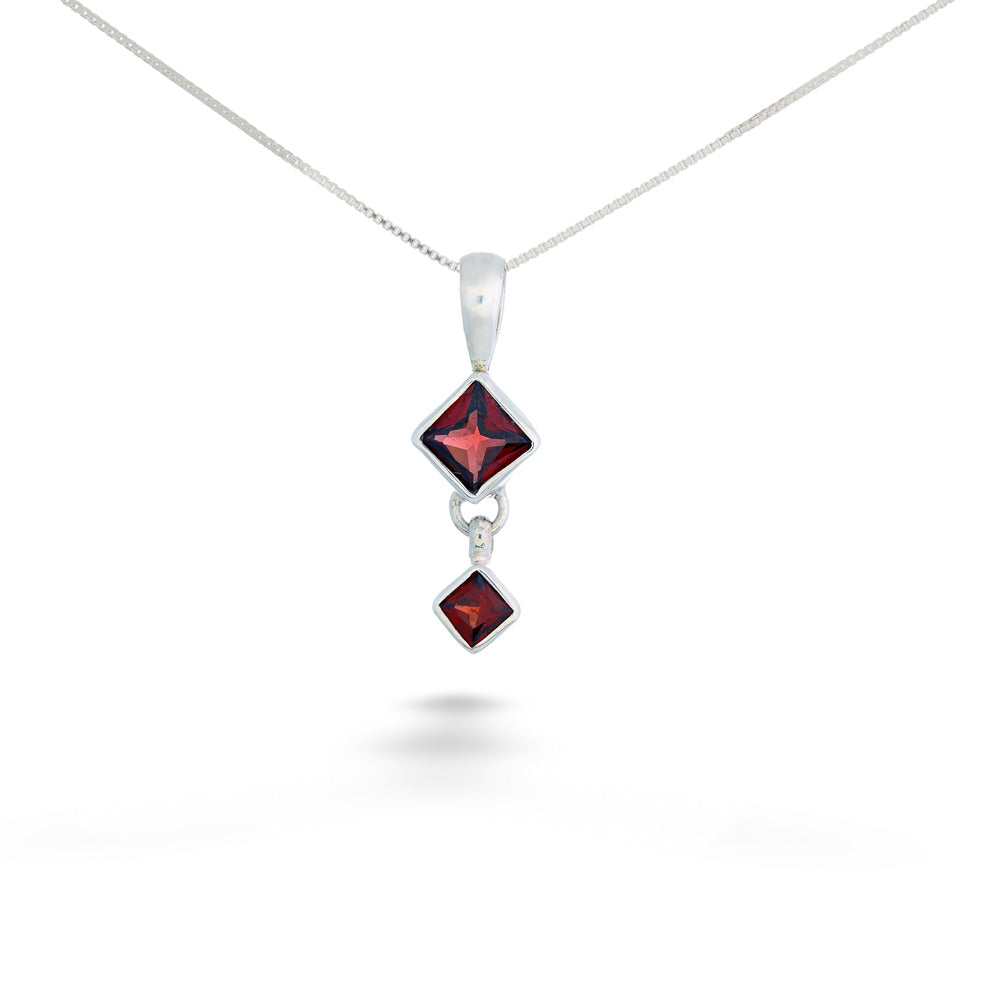 Square Garnet Drop Pendant Necklace by Acleoni